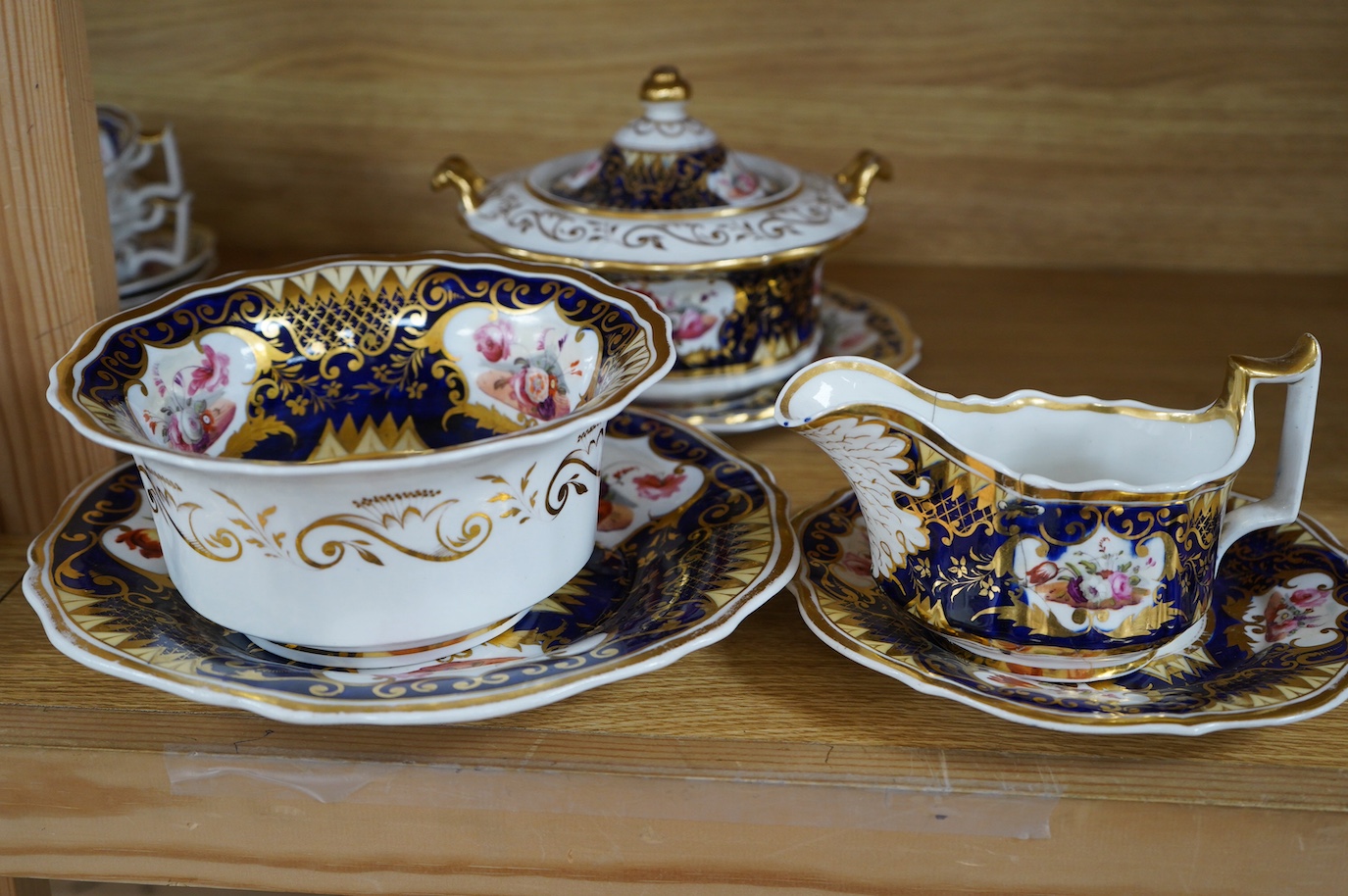 An early 19th century English porcelain London shape part tea set. Condition - varies